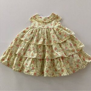 Laura Ashley Baby Girl 18 Months Yellow Pink Floral Ruffle Dress Spring Summer